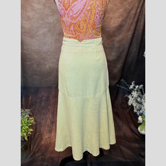 Free People Linen Rayon Poppy Flounce Slit Midi Skirt Citron size 2 - Picture 13 of 16